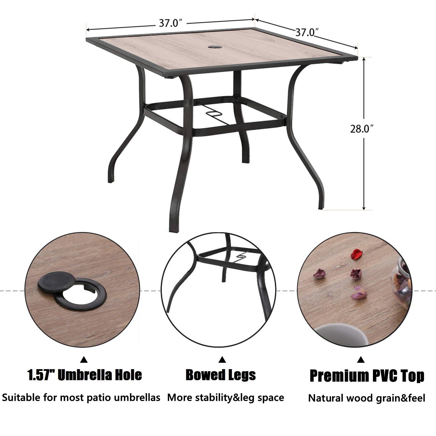 MF Studio Patio Dining Table 37  Square Backyard Outdoor Bistro Furniture Table with Wooden Surface Top 17  Umbrella Hole Steel Frame  Crowdfused