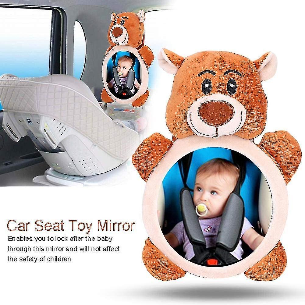 Car Mirror Plush Toy Soft Cartoon Bear Pattern Back Seat Mirror Rearview Mirror