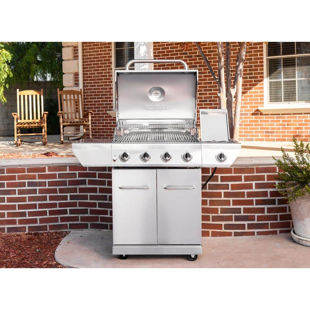 Nexgrill 4-Burner Propane Gas Grill in Stainless Steel with Side Burner 720-0830X