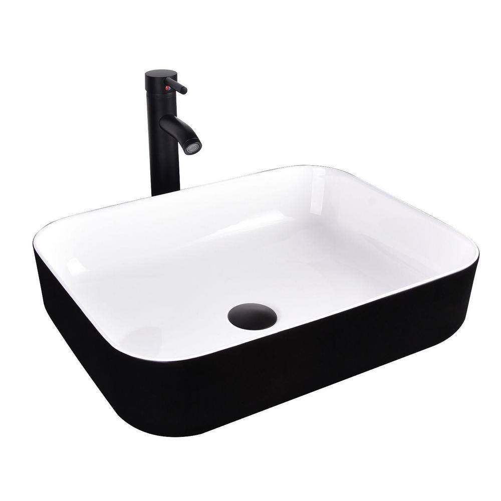 Puluomis Black Ceramic Rectangular Vessel Sink with Black Faucet US-HW1124