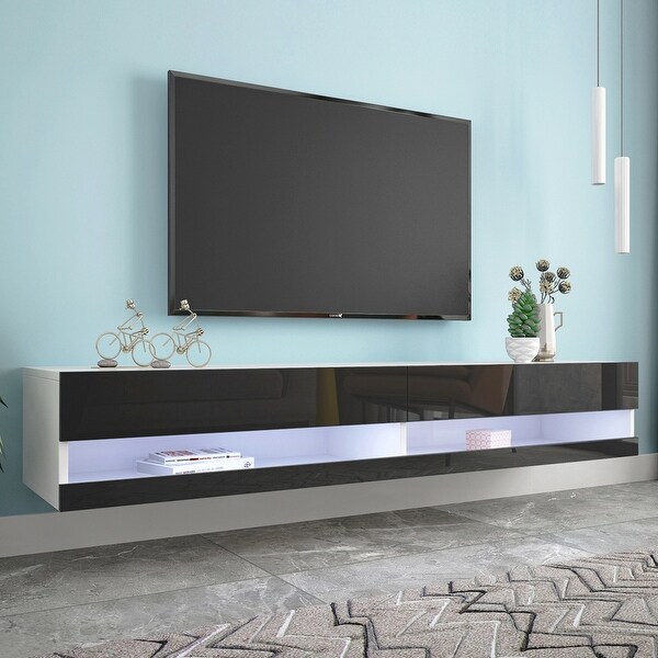 80'' High Gloss Wall Mount Floating TV Stand with 2 Separate StorageandRGB LED