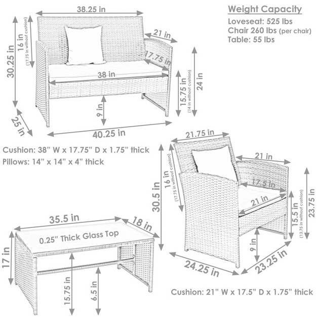 Sunnydaze Outdoor Ardfield Patio Conversation Furniture Set With Loveseat Chairs And Table 4pc