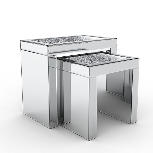 2pcs Mirrored Separated End Table Set Modern Side Table