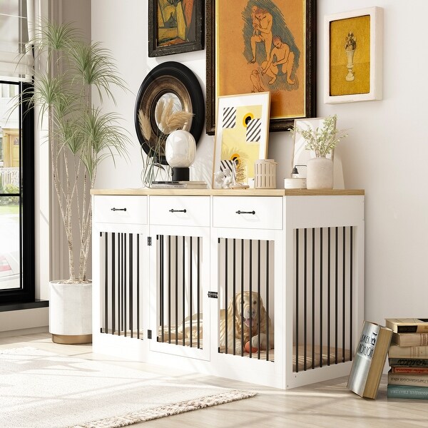 Modern Large Dog Crate with Storage Drawers