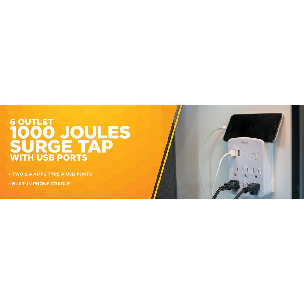 Woods 6-Outlet Surge Tap with Phone Cradle 41079