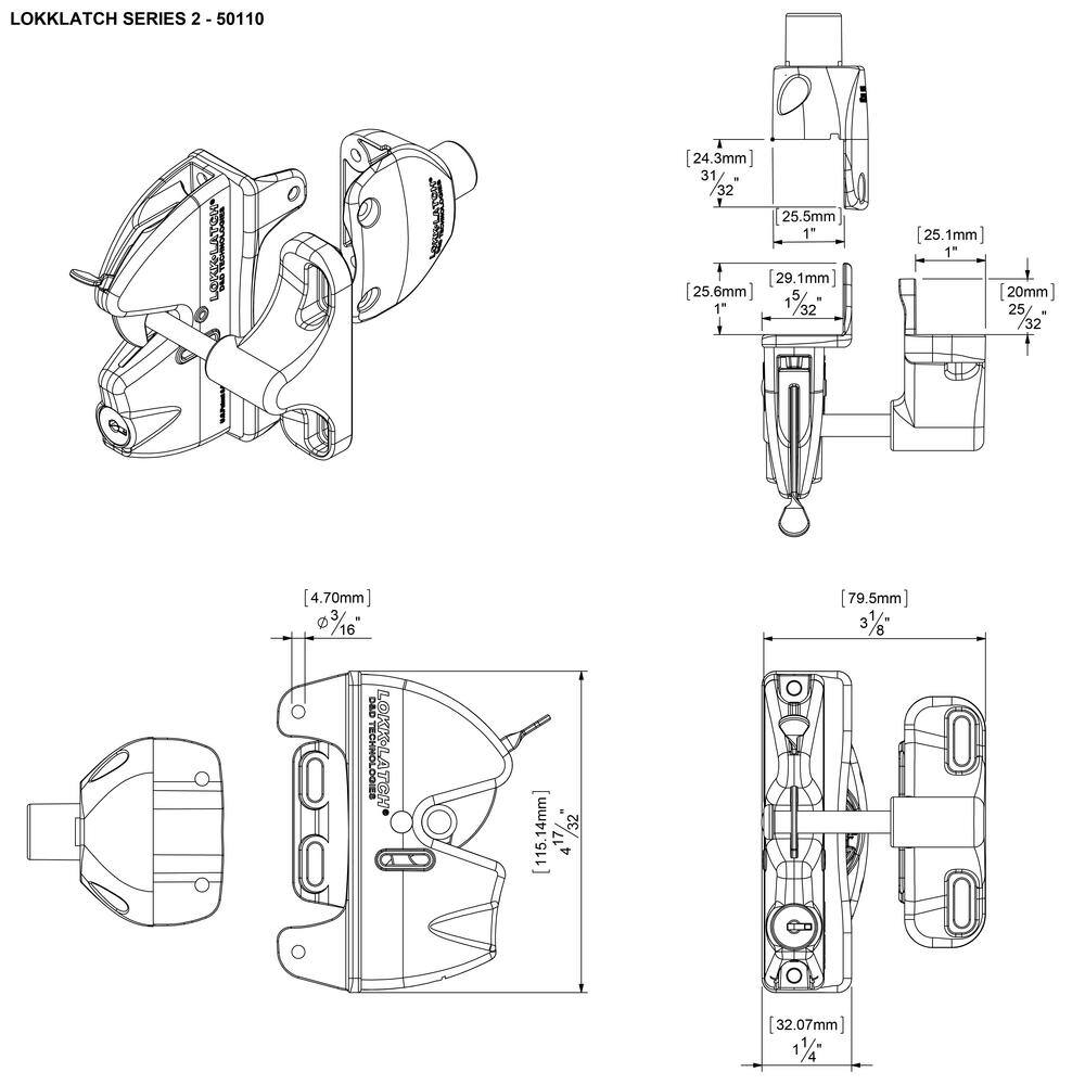 LOKKLATCH DD Black Two-Sided Key-Lockable General Purpose Gate Latch 50110