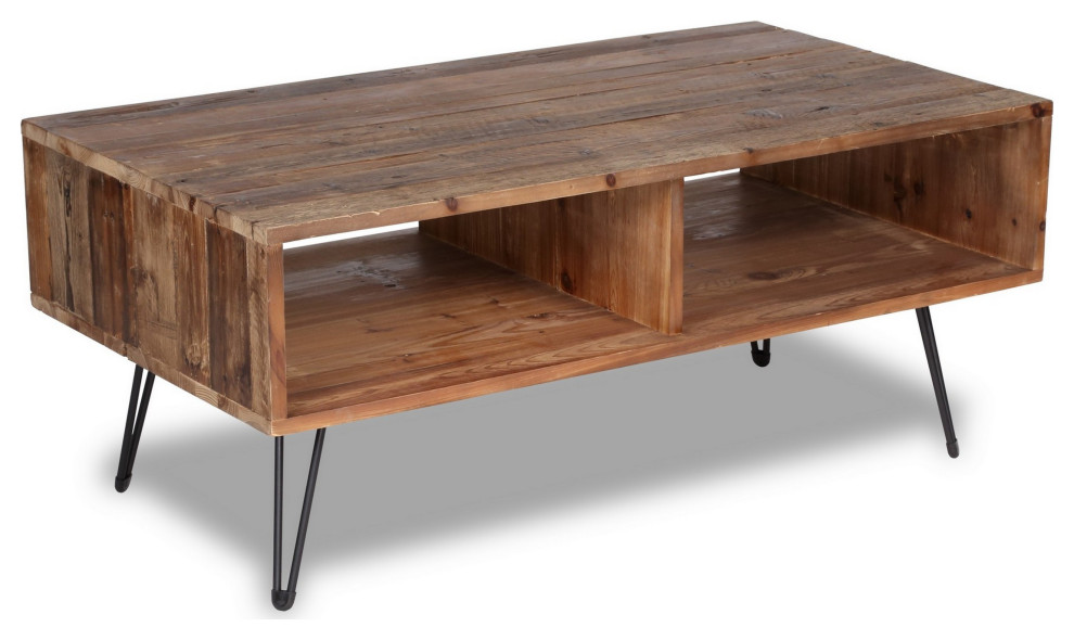 Benzara BM288102 Modern Cocktail Coffee Table With Open Compartments  Brown   Midcentury   Coffee Tables   by Homesquare  Houzz