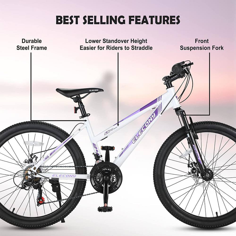 Cesicia 24 in. Steel Mountain Bike with 21-Speed in White for Girls jinxBike13