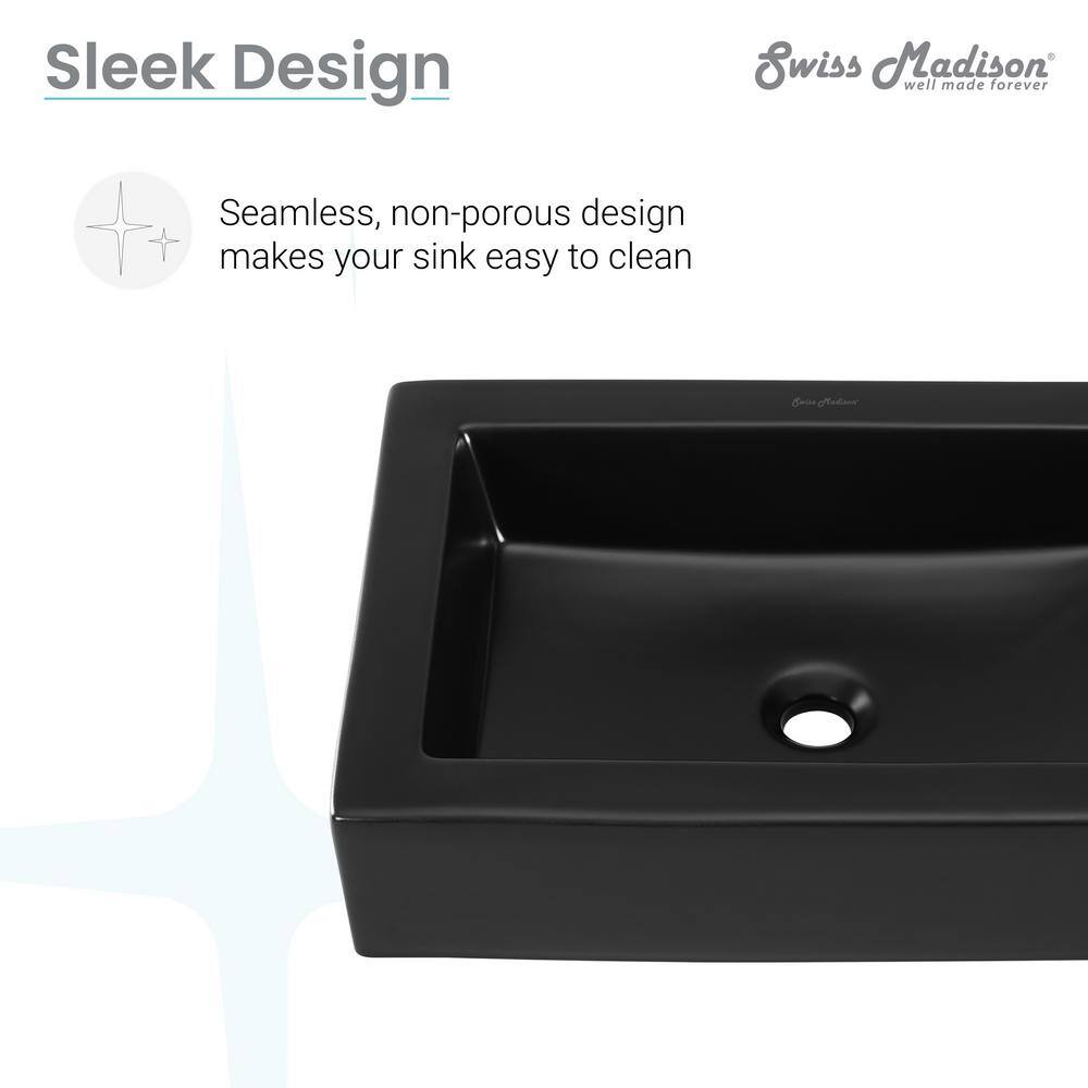 Swiss Madison Voltaire Matte Black Ceramic Rectangular Vessel Sink SM-VS282MB