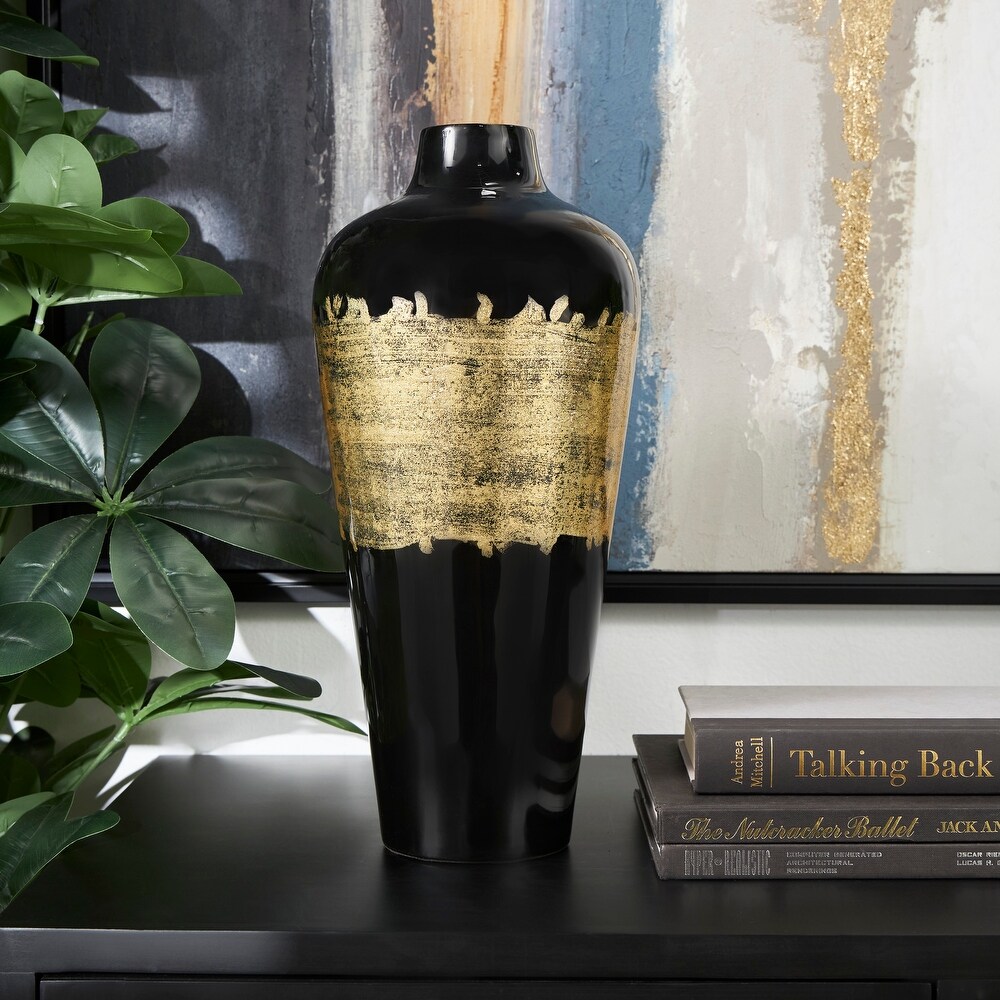 Black Metal Abstract Vase with Gold Detailing