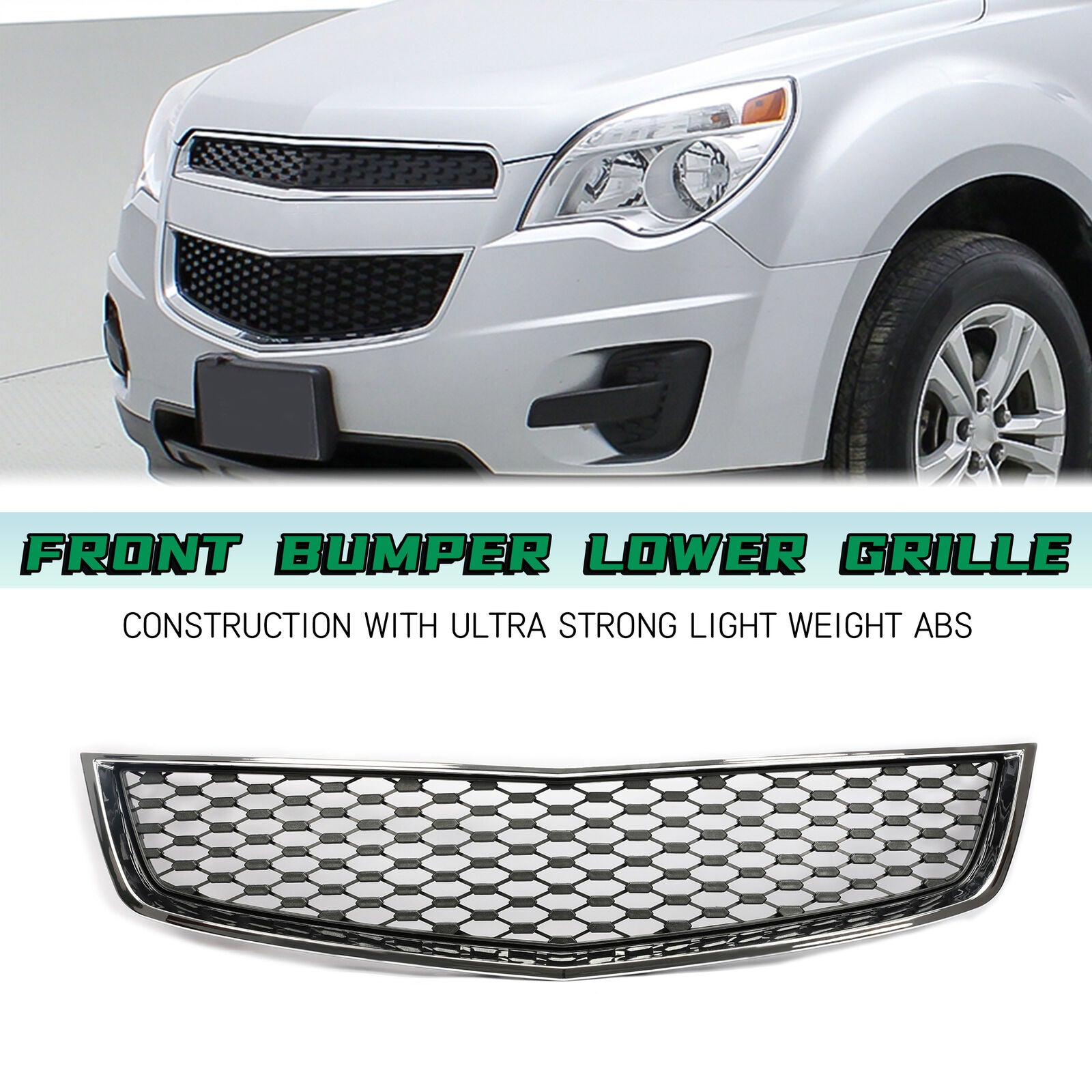 Kojem Front Lower Grille Chrome Shell Black Insert Assembly for 2010-2015 Chevrolet Chevy Equinox  Replaces 25798747 GM1200621