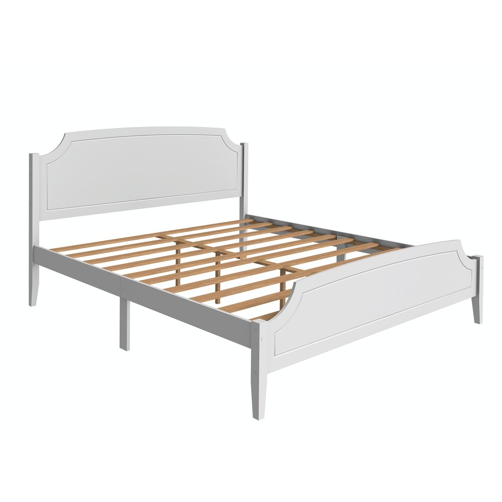 Roman Style Solid Wooden Bed Frame: White Finish  No Box Spring Required