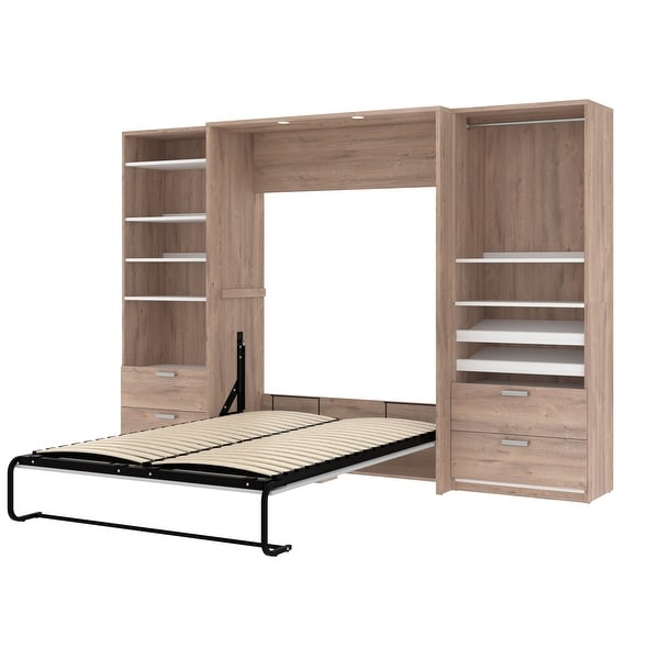 Cielo Full Murphy Bed and 2 Shelving Units with Drawers by Bestar - - 14086493