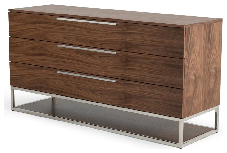 Glyn Contemporary Walnut  ampStainless Steel Dresser   Contemporary   Accent Chests And Cabinets   by V.S.D Furniture  Houzz