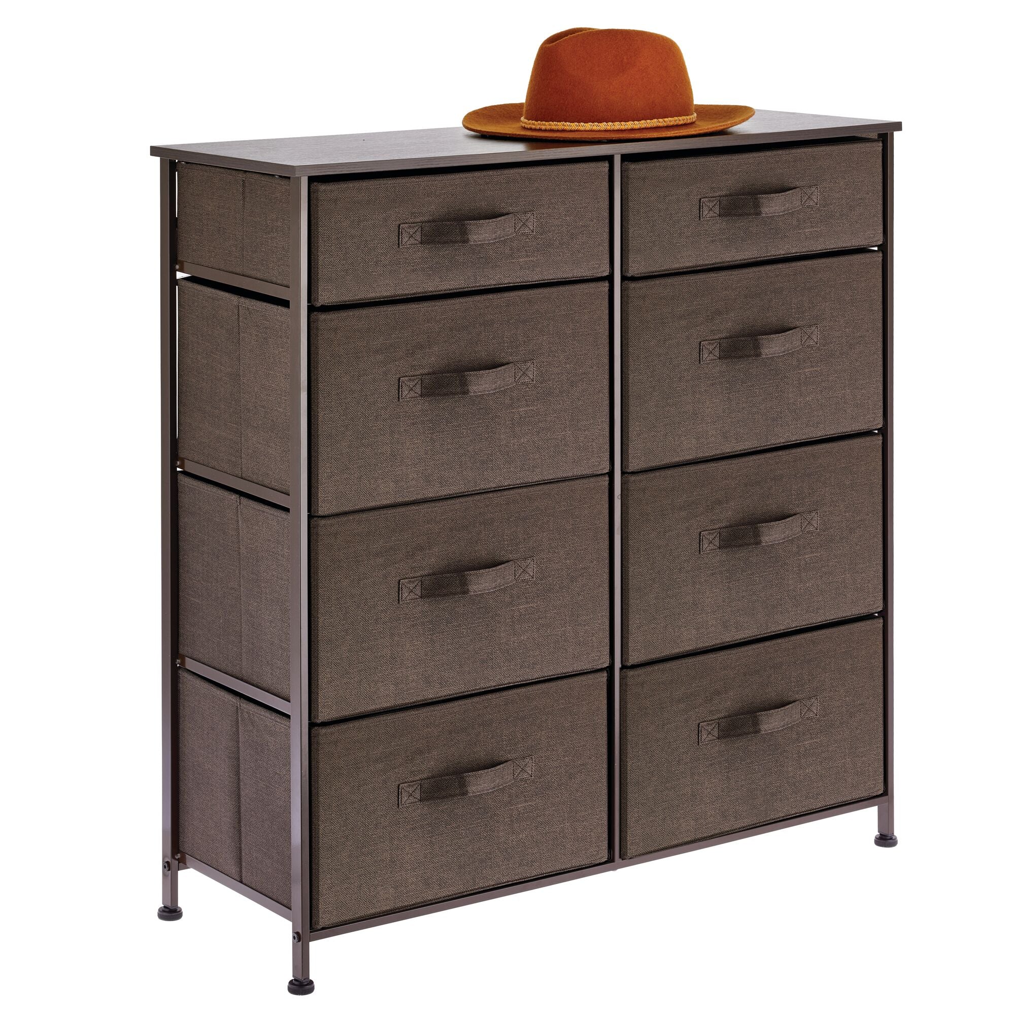 mDesign Tall Steel Frame/Wood Top Storage Dresser Furniture Unit with 8 Slim Removable Fabric Drawers, Large Bureau Organizer for Bedroom, Living Room, Closet - Lido Collection, Espresso Brown