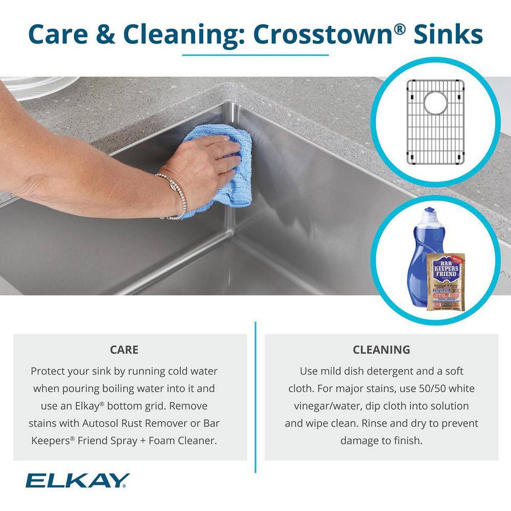 Elkay Crosstown Undermount Stainless Steel 33 in. Single Bowl Kitchen Sink with Bottom Grid and Drain EFRU311610TC