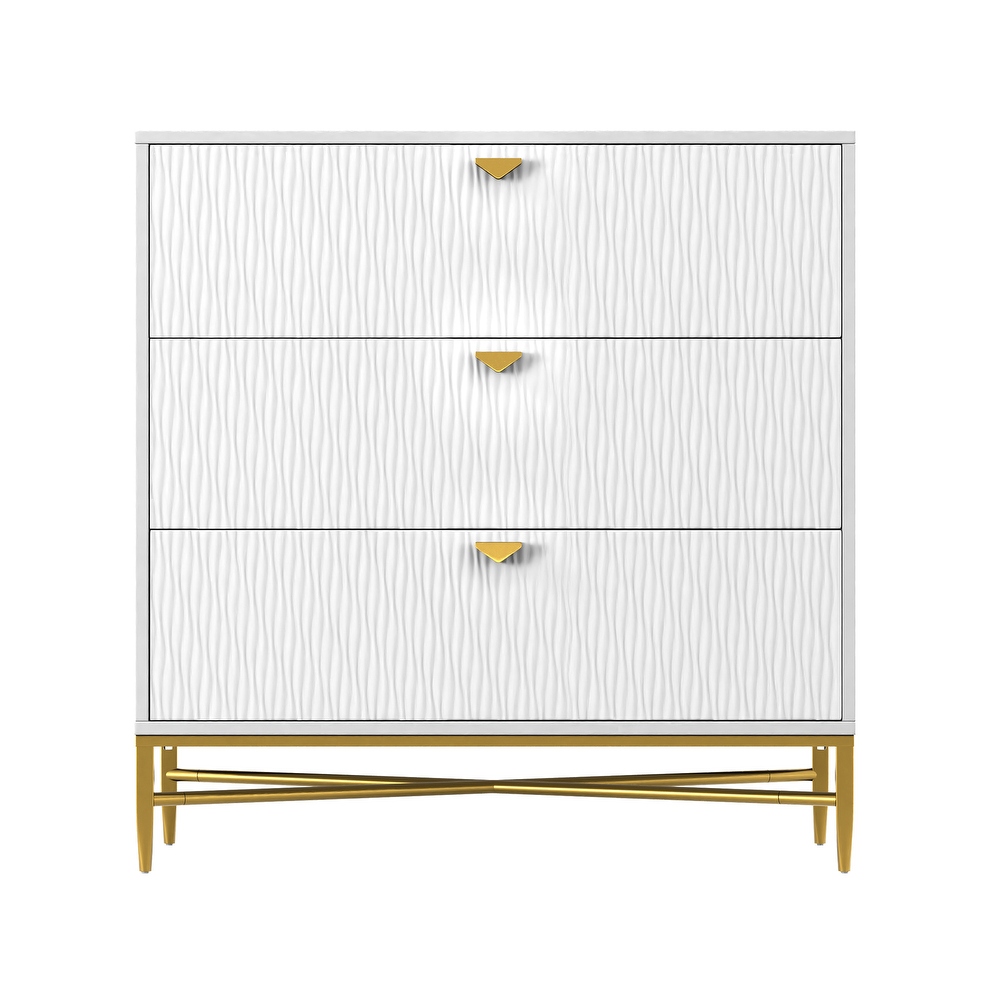 Clihome Modern Glossy Storage Dresser Chest with 3 Drawers