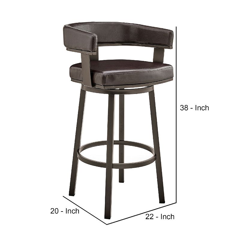 Swivel Barstool with Curved Open Back and Metal Legs， Dark Brown