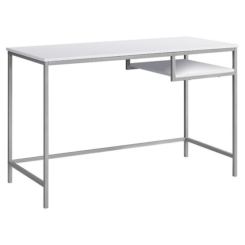 48 White and Silver Contemporary Rectangular Computer Desk with Shelf