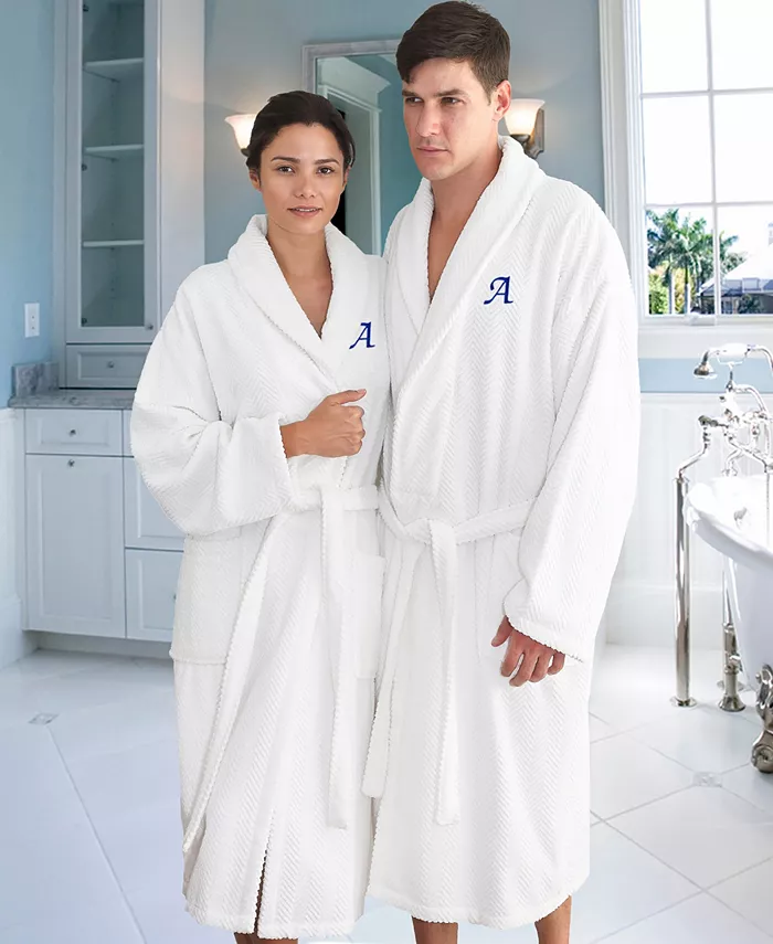 Linum Home 100% Turkish Cotton Personalized Unisex Herringbone Bath Robe Collection