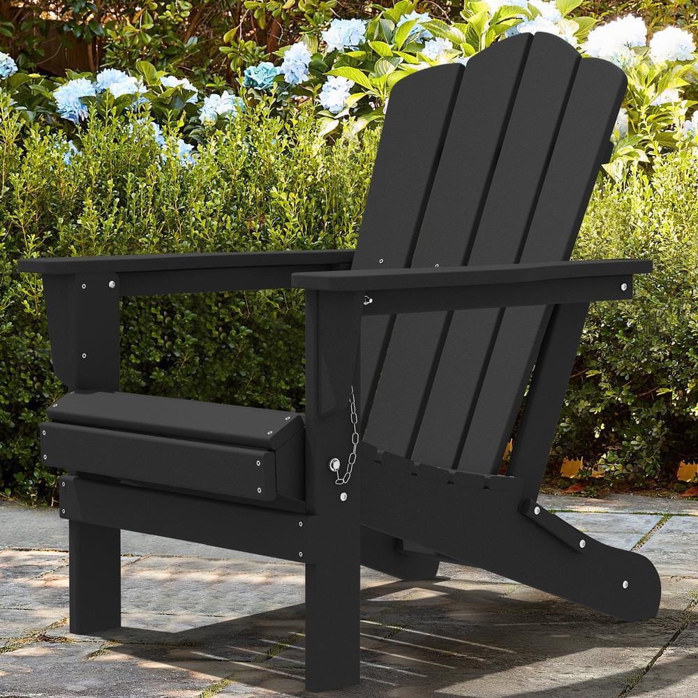 JEAREY HDPS Classic Black Folding Plastic Adirondack Chair