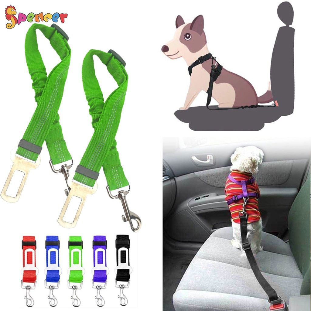 Spencer 2 Pack Adjustable Pet Dog Cat Car Seat Belt Strap Safety Leads Seatbelt Harness for All Vehicle (Green)