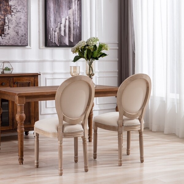 French-Style Round Back Upholstered Accent Dining Chairs with Solid Wood Leg for Dining Room Bedroom Kitchen，Set of 2