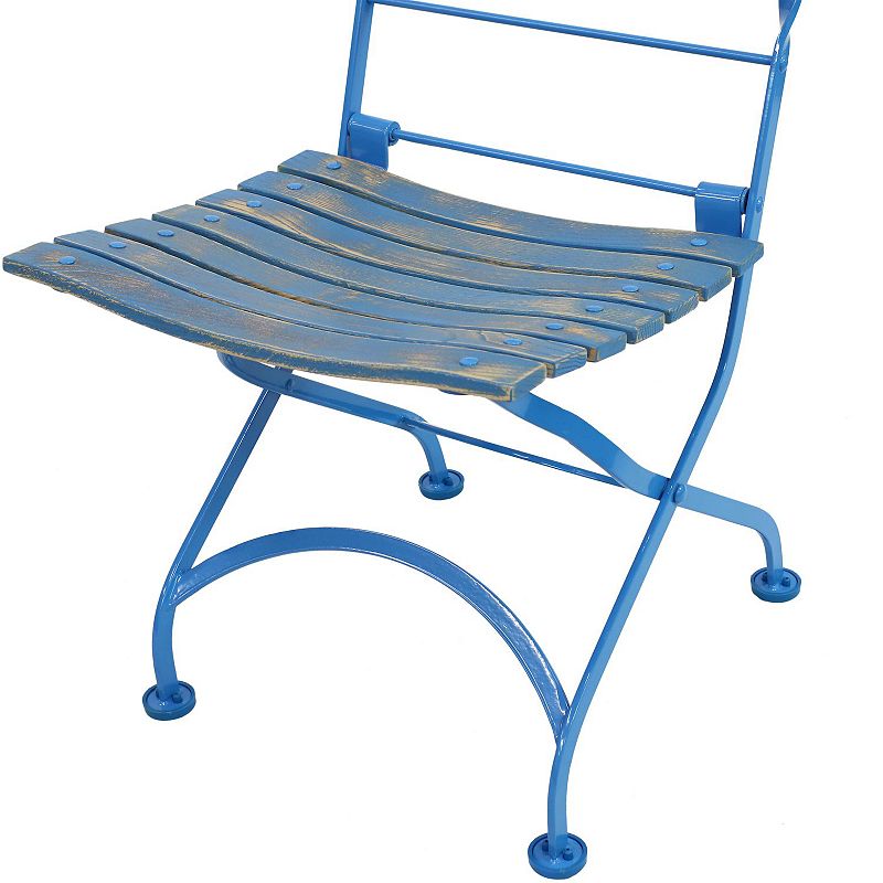 Sunnydaze Cafe Couleur Folding Chestnut Wooden Folding Chair - Blue - Set of 2