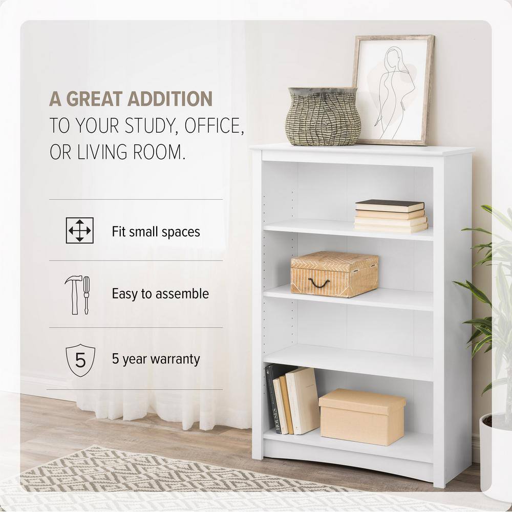 Prepac Home Office 31.5 in. in Wide White 4-Shelf Standard Bookcase WDL-3248