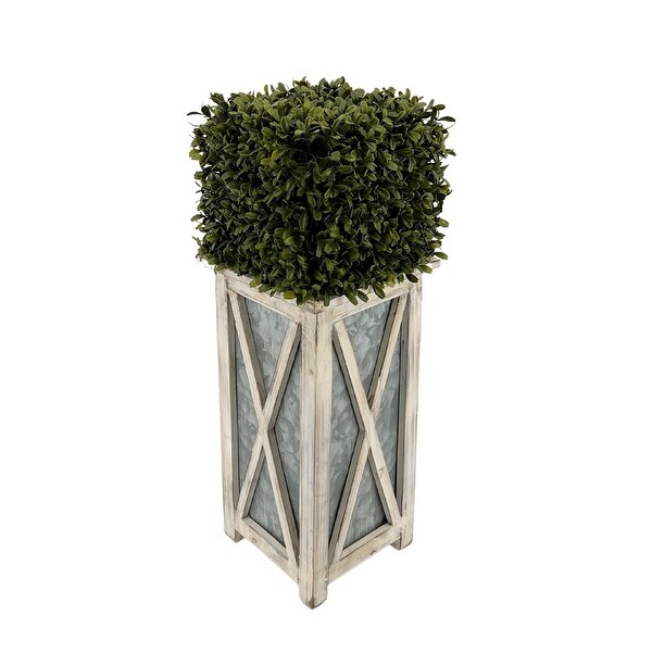 Faux Boxwood Square Topiary in Crisscross Tall Wood/ Metal