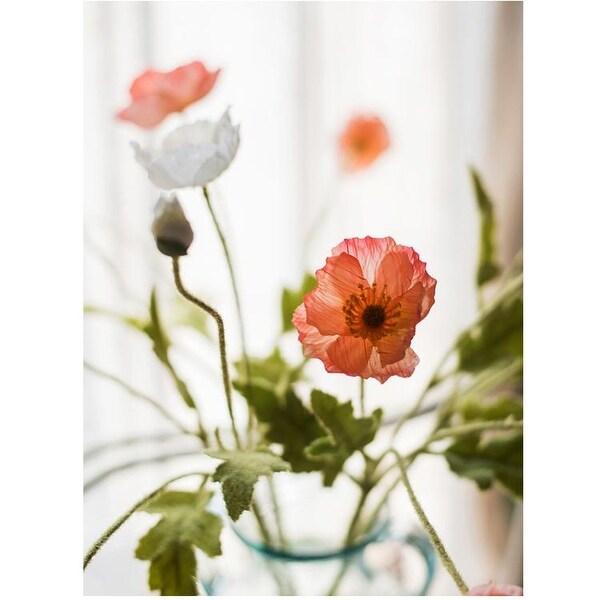 RusticReach Silk Common Poppy Flower Stem in Pink or White 22 Tall