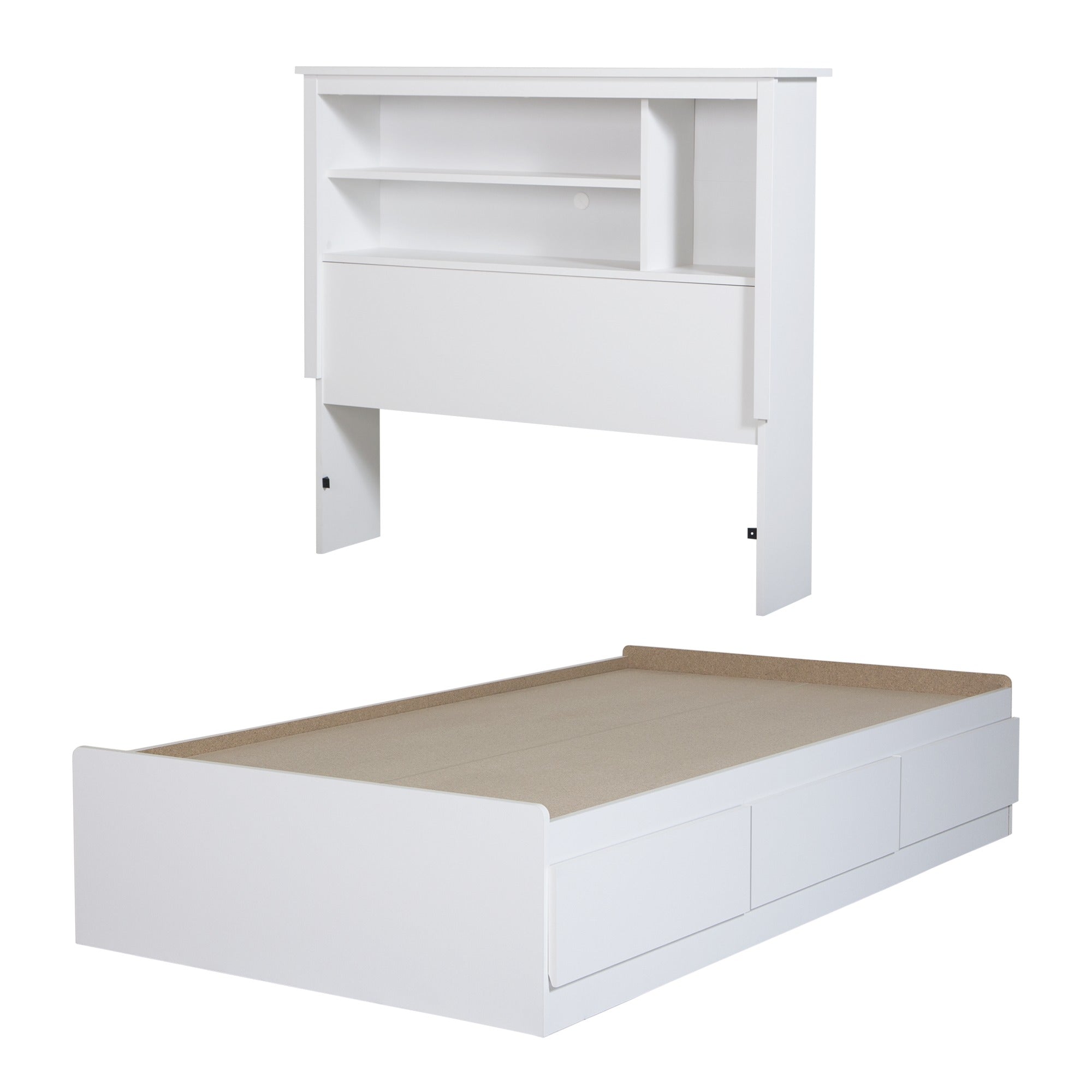 South Shore Vito Mates Bed, Twin, Pure White, Bookcase Headboard