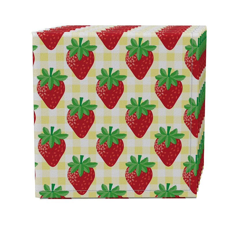 Napkin Set of 4， 100% Cotton， 20x20， Strawberry Picnic Plaid