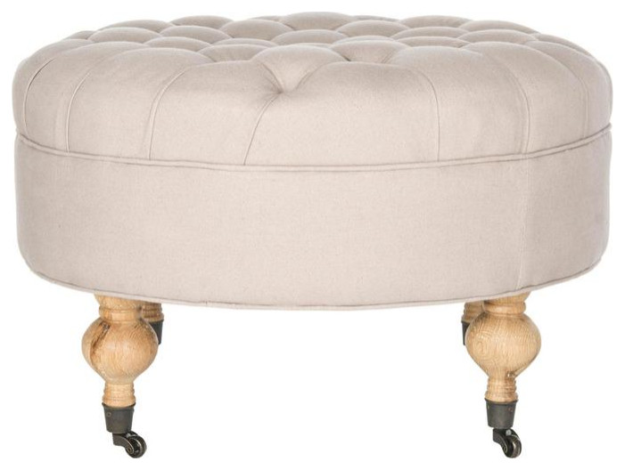 Lark Tufted Round Ottoman Taupe   Traditional   Footstools And Ottomans   by Peachtree Fine Furniture  Houzz