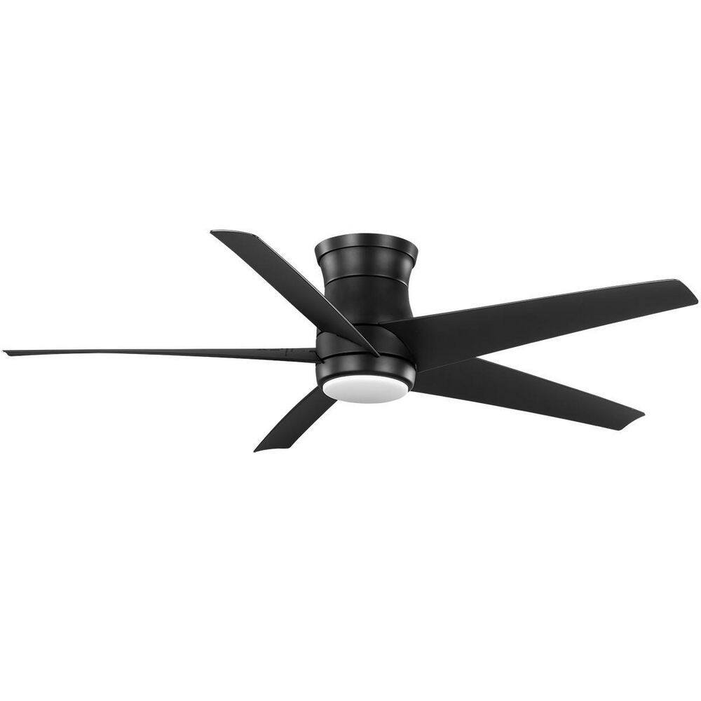 Hampton Bay Mena 54 in. White Color Changing LED IndoorOutdoor Matte Black Hugger Ceiling Fan with Light and Remote 92403