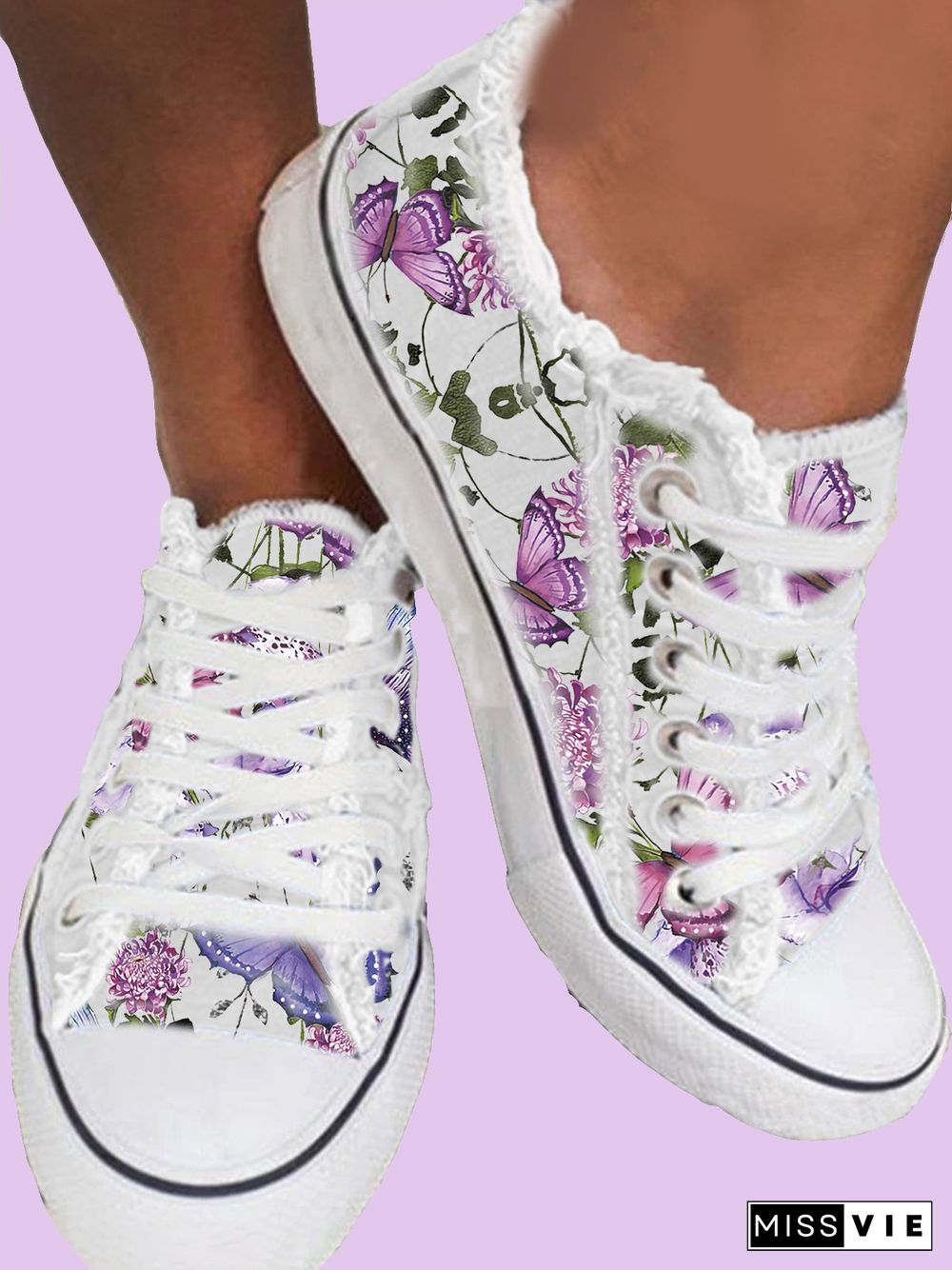 Floral Light Lace Up Canvas Sneakers