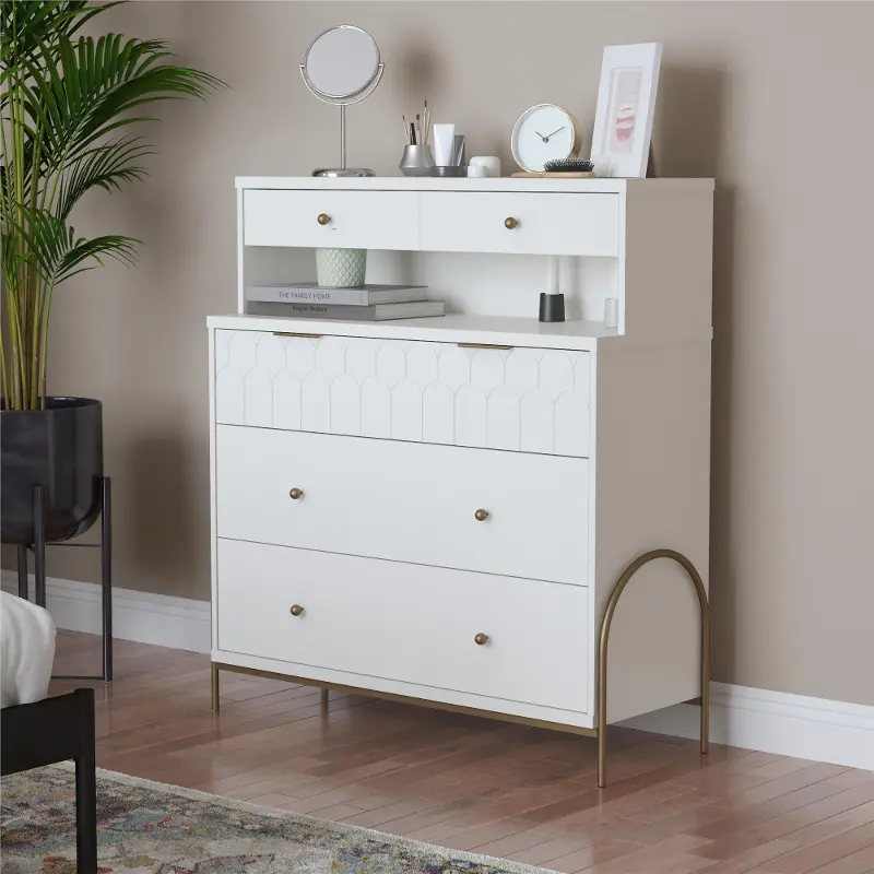 Anastasia White and Gold Dresser with Hutch