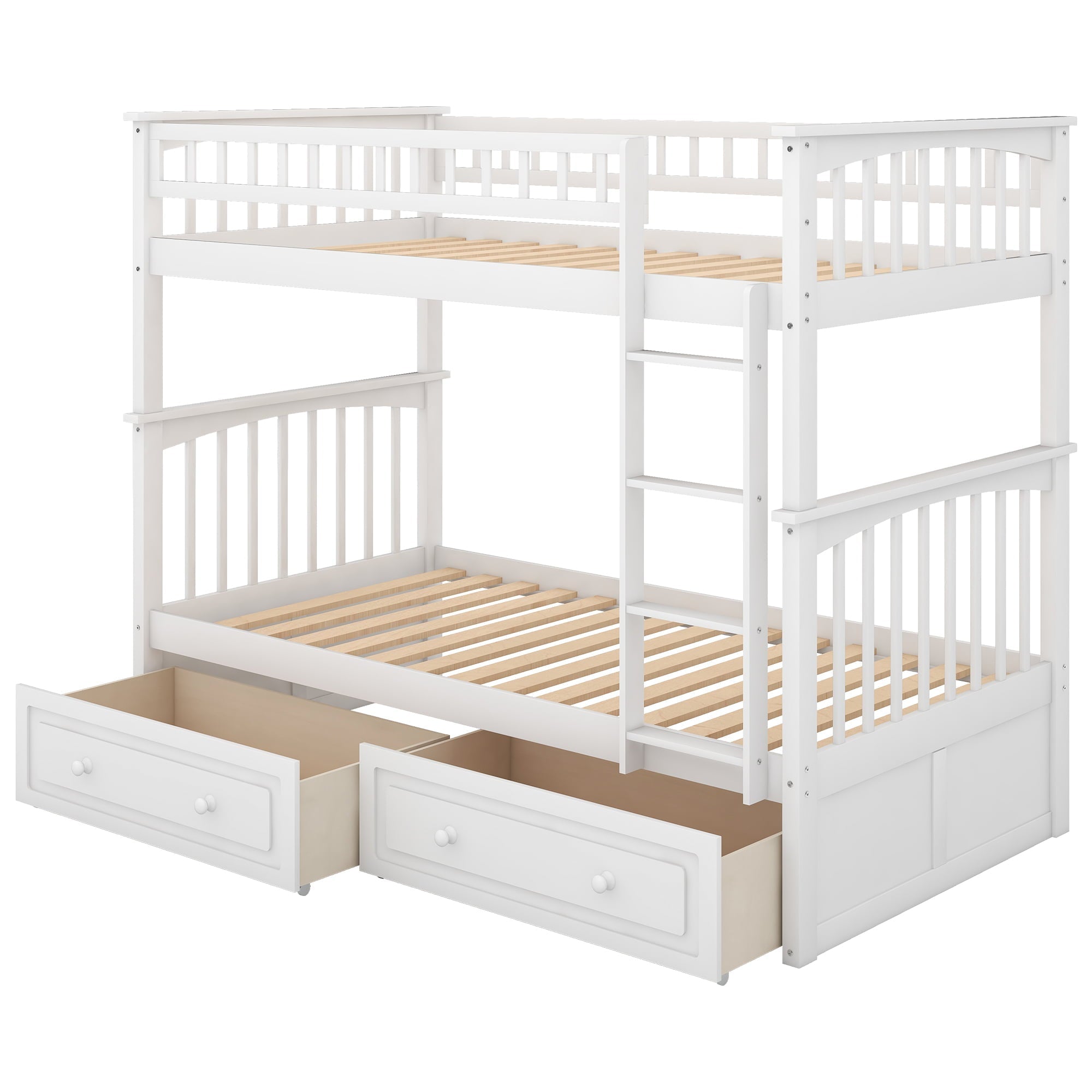 Euroco Twin Wood Bunk Bed with Drawers for Kids' Bedroom, White