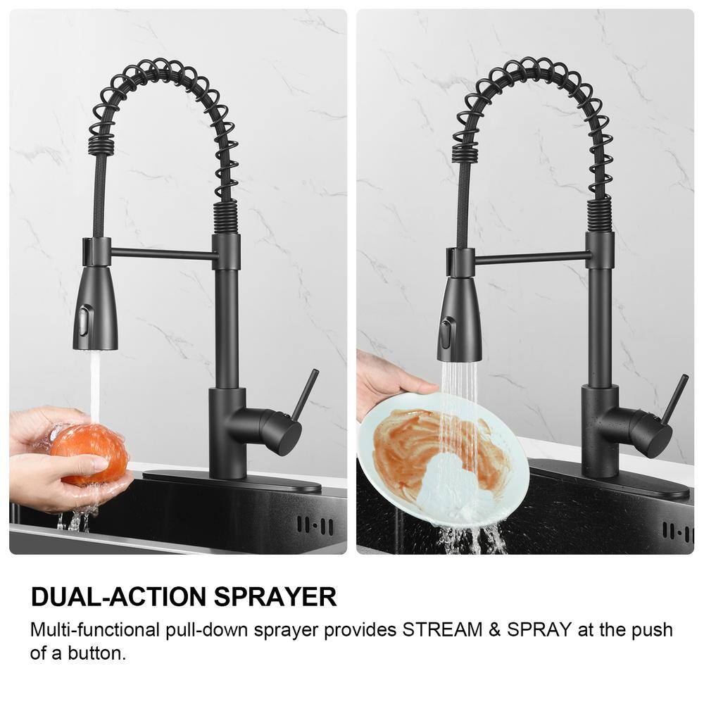 Zalerock Sensor Single-Handle Pull-Down Sprayer Kitchen Faucet in Matte Black WTHG003