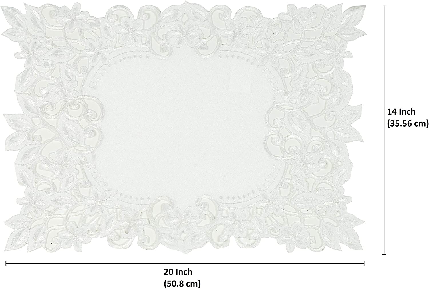 White Placemats Set of 6 - Rectangle Lace Linen Place Mats European Embroidery - Perfect for Kitchen Dining Room Table Home Decor Wedding Receptions - 14 x 20 inches - The Darvin Collection