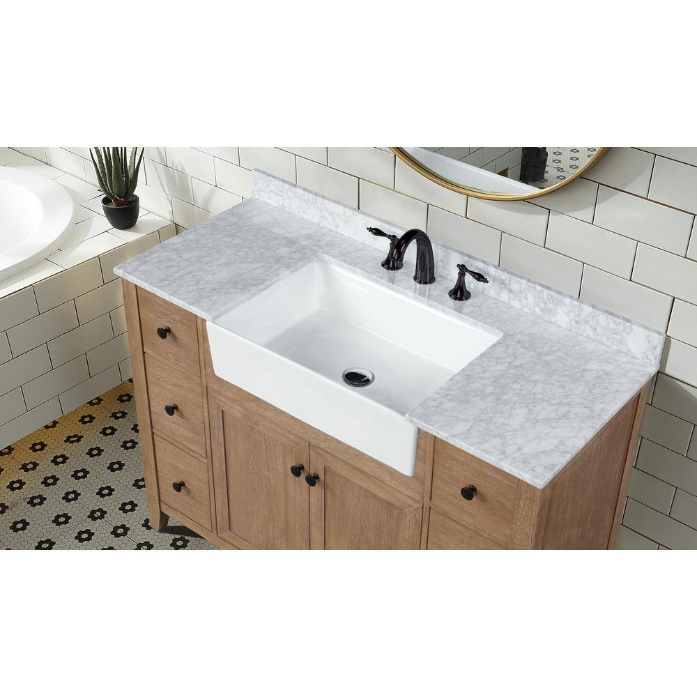 Ari Kitchen and Bath Sally 48 in. Single Bath Vanity in Ash Brown with Marble Vanity Top in Carrara White with Farmhouse Basin AKB-SALLY-48-ASHBR