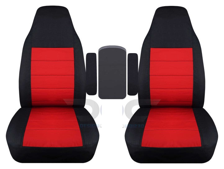 T474-Designcovers Compatible with 1999-2001 Ford F-150 F-250 F-350 Two-Tone Truck Captains Chairs Seat Covers w 3 Armrest Covers (One per Seat + Center):Black and Red-Front set