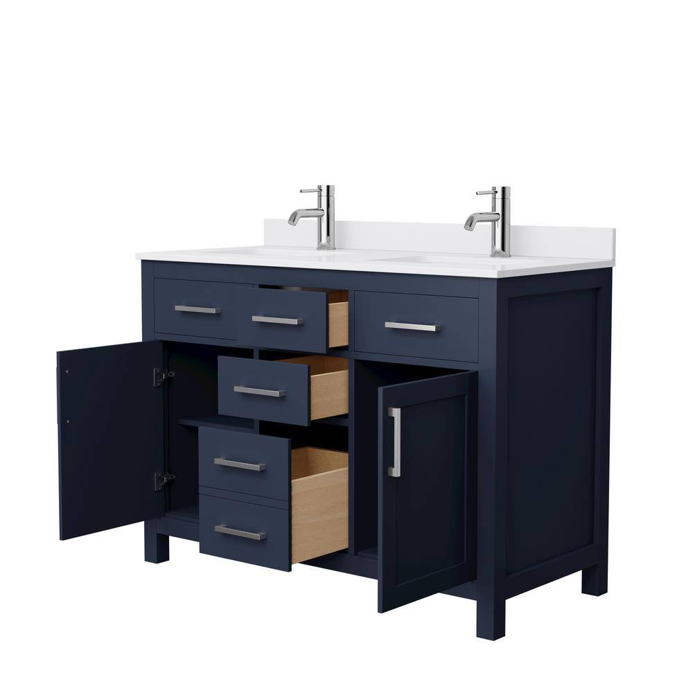 Wyndham Collection Beckett 48 in. W x 22 in. D x 35 in. H Double Sink Bathroom Vanity in Dark Blue with White Cultured Marble Top WCG242448DBNWCUNSMXX