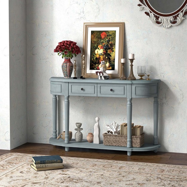 Costway 52 x27 x27 Long Sofa Table With 2 Drawers amp Open Shelf Retro Console Table With Storage