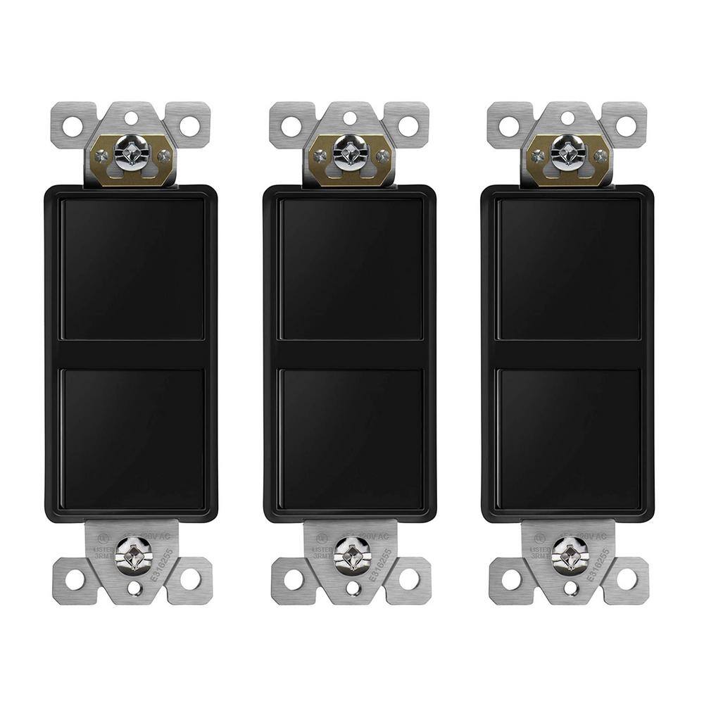 ENERLITES 15A 120V-277VAC Double Paddle Rocker Decorator Light Switch Single Pole ResidentialCommercial Grade in Black (3-Pack) 62834-BK-3PCS