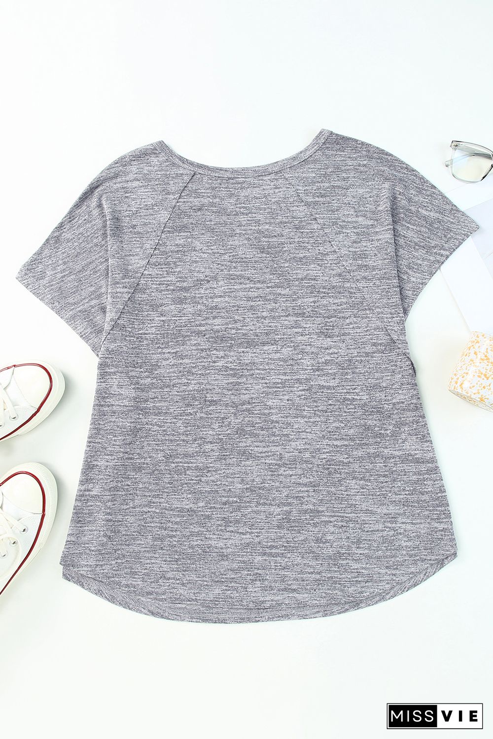 Gray Loose Slouchy Knitted Raglan Sleeves T-shirt