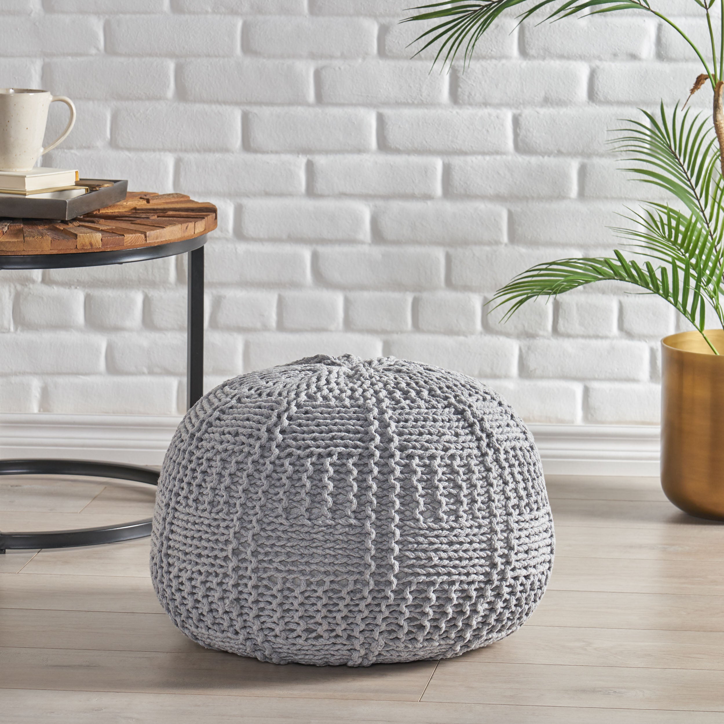 Sardis Modern Knitted Cotton Round Pouf