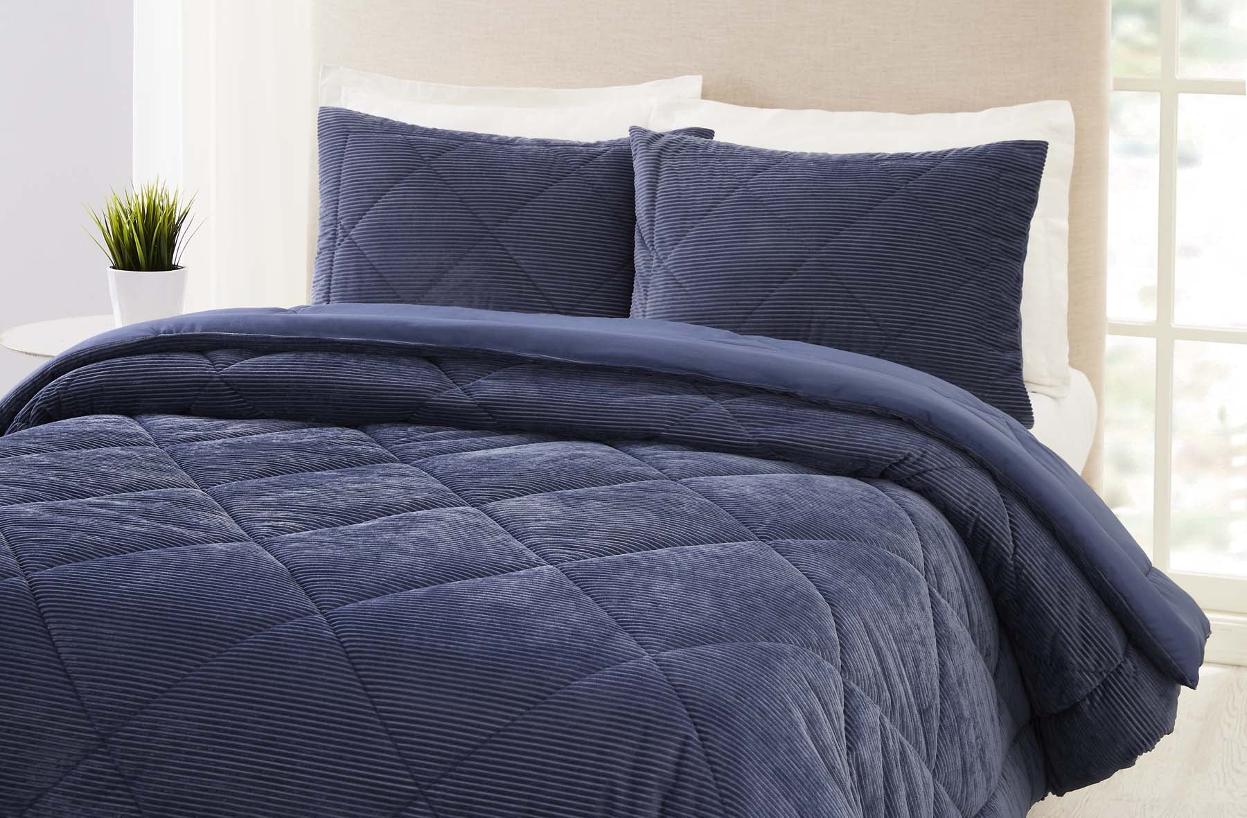 Better Homes and Gardens Plush Blue Corduroy Comforter Full/Queen 3-Piece Set