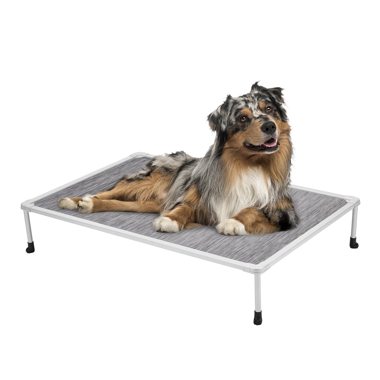 Veehoo Chewproof Dog Bed， Cooling Raised Dog Cots with Silver Metal Frame， Medium， Black Silver