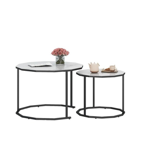 Nesting Coffee Tables Set of 2 for Living Room， Modern Accen